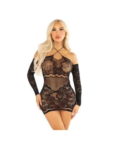 LEG AVENUE - ROBE MINI EN MAILLE À ÉPAULES DÉNUDÉES ET À MANCHES LONGUES NOIRE