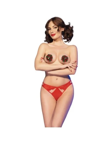 CHILIROSE - CR 4839 ENSEMBLE DE NOËL CACHE-TÉTONS + CULOTTE ROUGE S/M