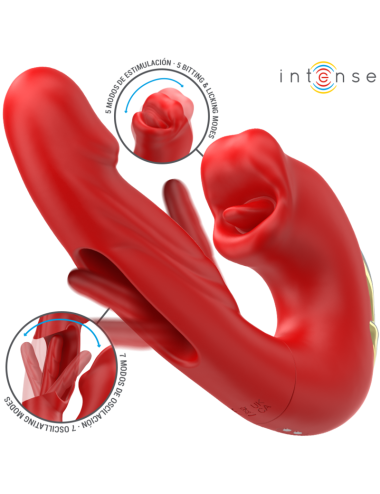 INTENSE - NATHY DOUBLE VIBRATEUR AVEC BOUCHE STIMULANTE MULTIFONCTION ROUGE