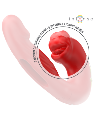 INTENSE - NATHY DOUBLE VIBRATEUR AVEC BOUCHE STIMULANTE MULTIFONCTION ROUGE