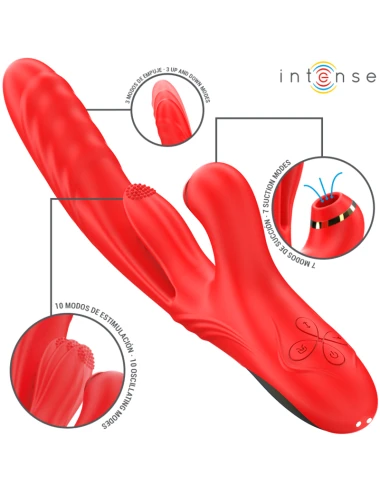 INTENSE - KAROL VIBRATEUR MULTIFONCTION POUSSÉE & STIMULATION & ASPIRATION ROUGE