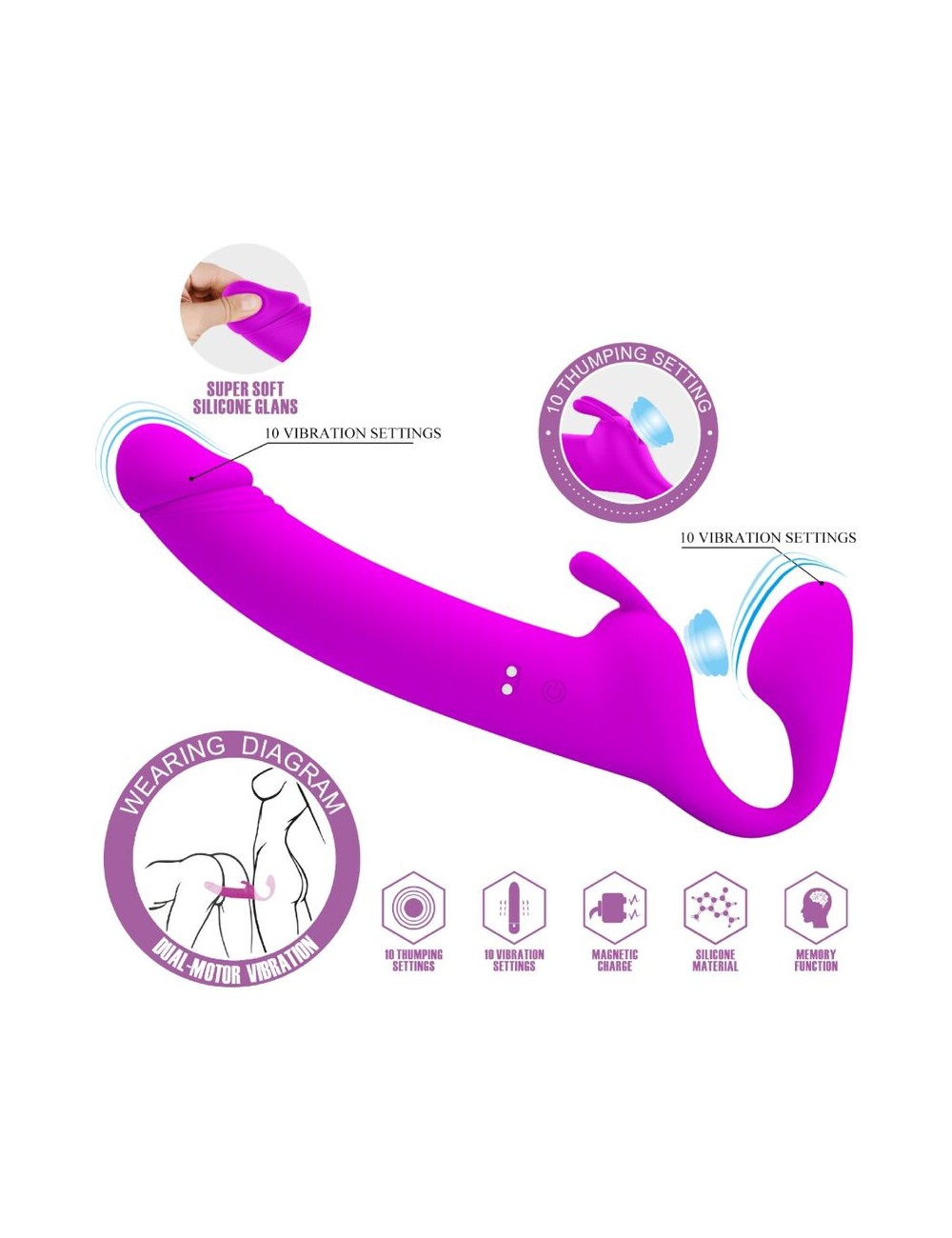 PRETTY LOVE - ZANINI STRAPLESS STRAP-ON 10 VIBRATIONS VIOLET