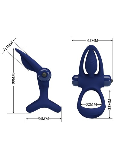 PRETTY LOVE - MAT DOUBLE ANNEAU AVEC VIBRATION & STIMULATEUR BLEU