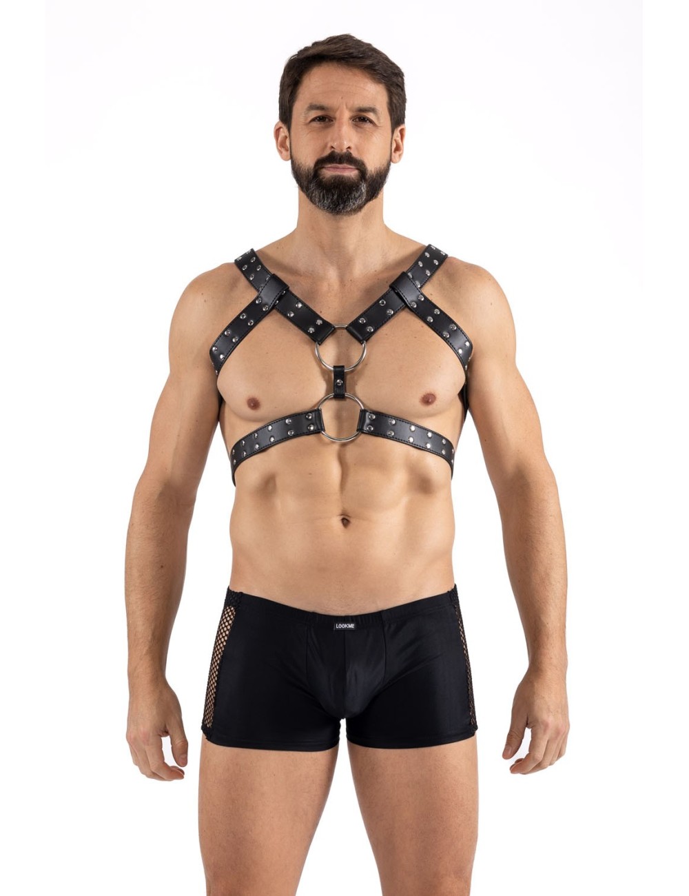 Harnais homme simili cuir avec sangles reliées par de larges anneaux - LM302412150 Harnais homme simili cuir avec sangles reliées par de larges anneaux - LM302412150