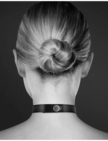 Collier en cuir noir SM avec double anneau métal argenté pour laisse - CC6060030010