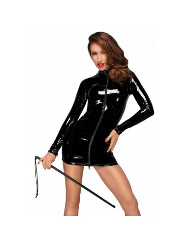 F187 Mini robe en PVC avec fermeture éclair noire à double sens sur le devant