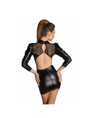 F201 Robe en Powerwetlook et tulle avec manches bouffantes