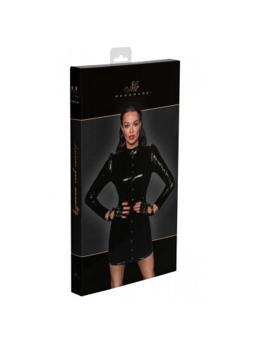 F246 Robe courte en PVC fermée sur le devant par des fermoirs dorés