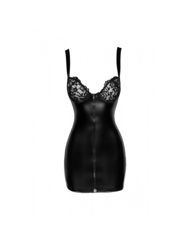 F254 Mini-robe Powerwetlook avec poitrine en dentelle et fermeture éclair à 2 sens