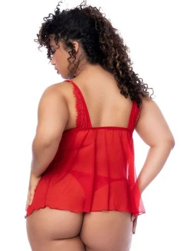 Nuisette courte grande taille rouge et string - MAL7562XRD