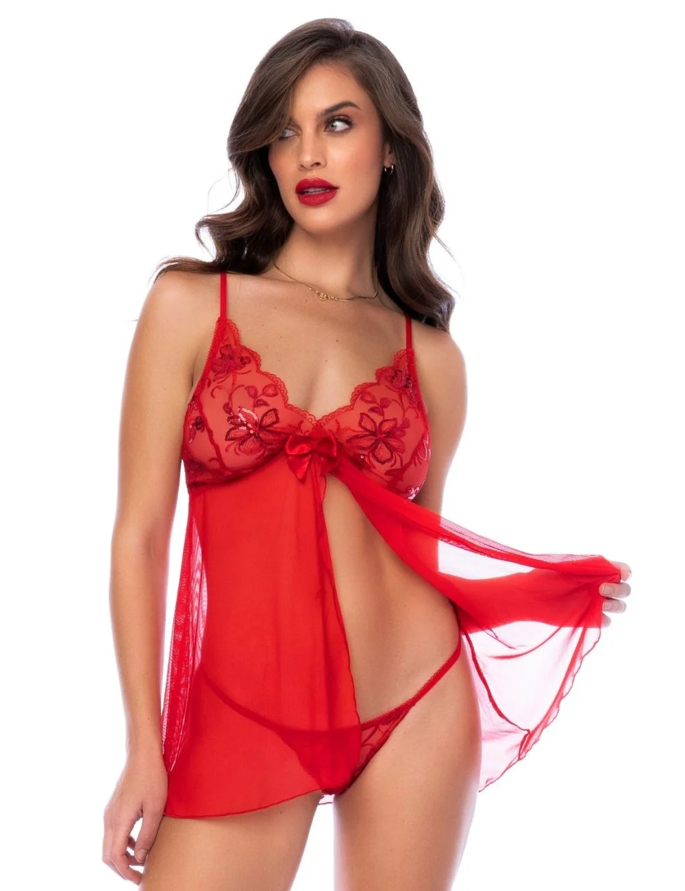 Babydoll rouge et string assorti - MAL7559RD Babydoll rouge et string assorti - MAL7559RD