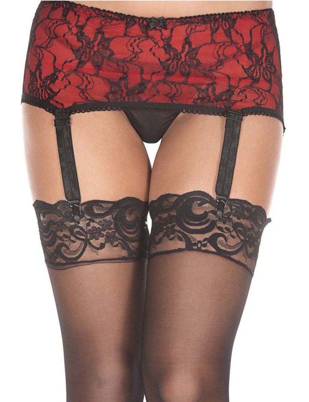 Porte-jarretelles rouge bandeau ceinture avec jarretelles réglables et dentelle noire - MH7734REB Porte-jarretelles rouge bandeau ceinture avec jarretelles réglables et dentelle noire - MH7734REB