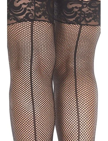 Bas noirs grande taille résille avec coutures - MH4919XBLK