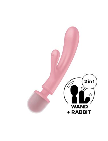 2 en 1 Vibromasseur rabbit et wand rose USB Triple Lover Satisfyer - CC597843