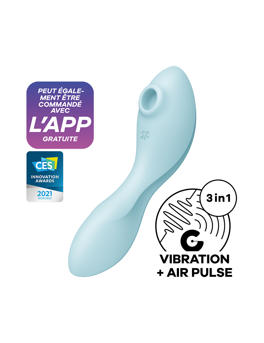 Vibromasseur connecté 3 en 1 Bleu USB Curvy Trinity 5 - CC597823