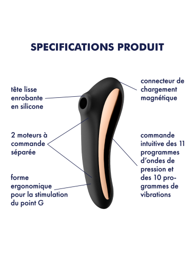 2 en 1 Stimulateur de clitoris et vibromasseur connecté USB noir Dual Kiss Satisfyer - CC597797