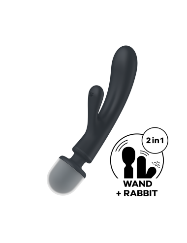 2 en 1 Vibromasseur rabbit et wand noir USB Triple Lover Satisfyer - CC597825