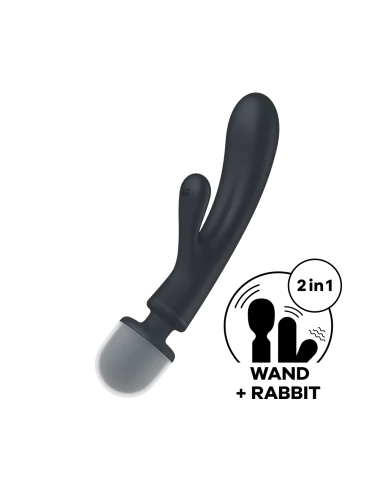2 en 1 Vibromasseur rabbit et wand noir USB Triple Lover Satisfyer - CC597825