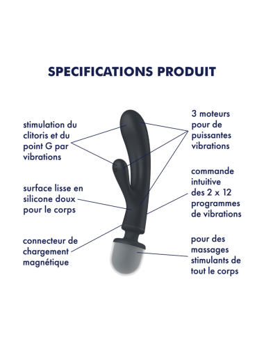 2 en 1 Vibromasseur rabbit et wand noir USB Triple Lover Satisfyer - CC597825