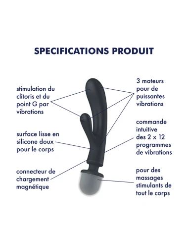 2 en 1 Vibromasseur rabbit et wand noir USB Triple Lover Satisfyer - CC597825