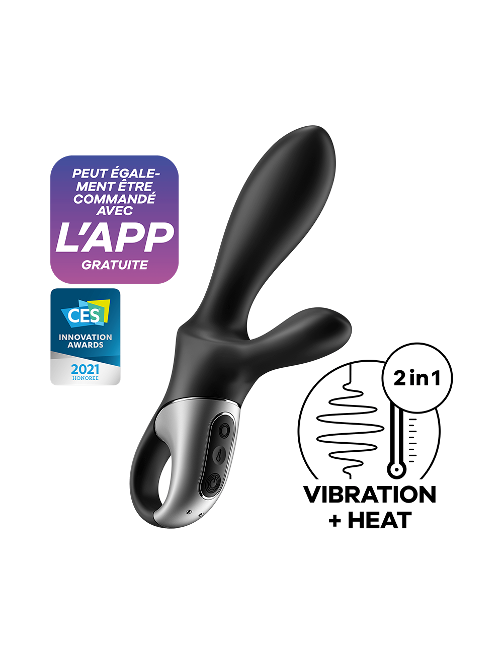Vibromasseur rabbit noir USB, chauffant et connecté Heat Climax  Satisfyer - CC597791