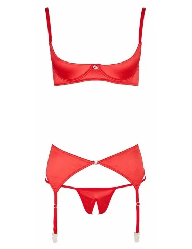 Ensemble lingerie 3 pièces ouvert rouge - Cottelli Lingerie