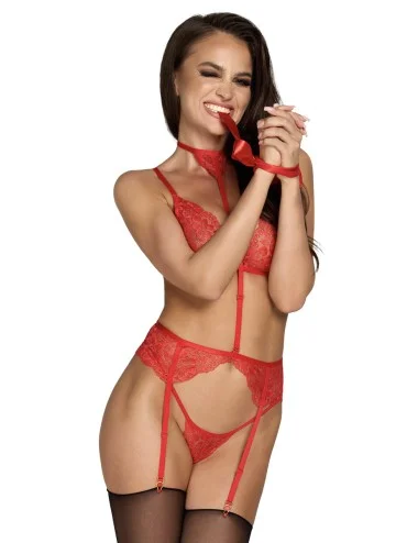 Ensemble 5 pièces Bondage Red Lace Kiss 243 - Kissable