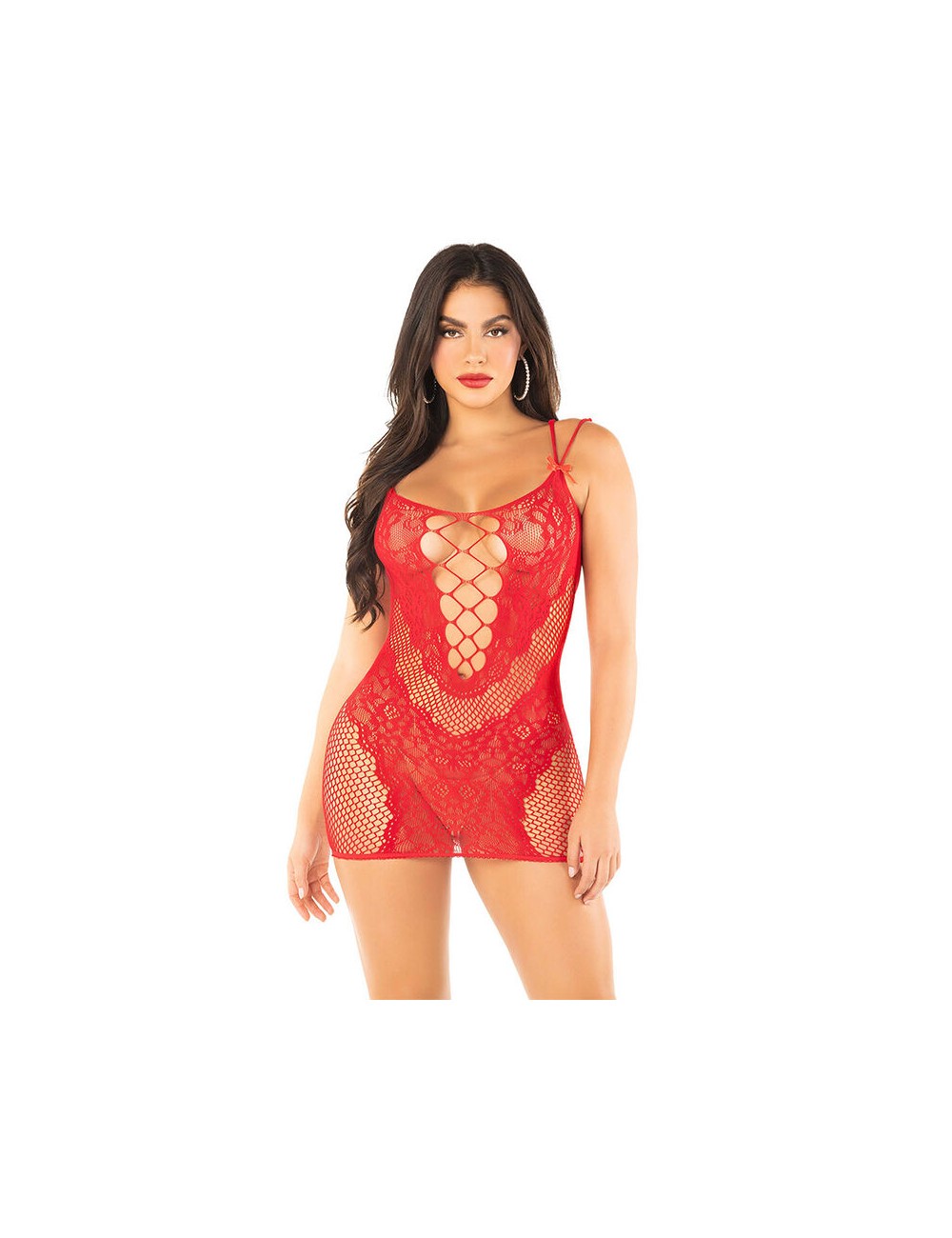 LEG AVENUE - MINI ROBE EN MAILLE À BRETELLES ROUGE
