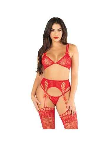LEG AVENUE - SOUTIEN-GORGE + STRING + BAS ROUGE TAILLE UNIQUE