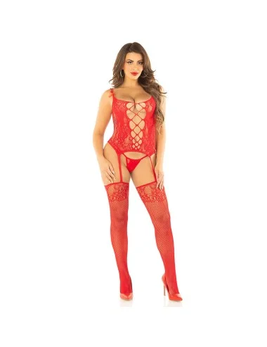 LEG AVENUE - DÉBARDEUR + BAS + STRING ROUGE TAILLE UNIQUE