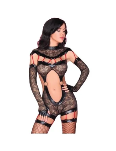 LIVCO CORSETTI FASHION - COMBINAISON SAKURA CF 90357 + GANTS LONGS + PORTE-JARRETELLES NOIR S/M