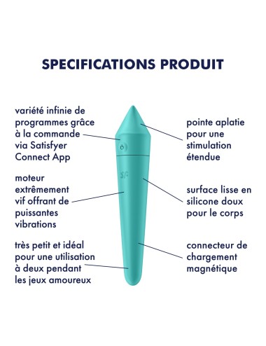 Vibromasseur connecté turquoise USB Ultra Power Bullet 8 Satisfyer - CC597744