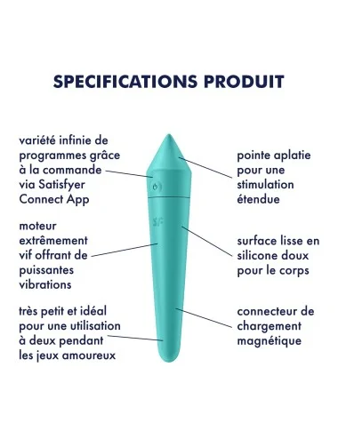 Vibromasseur connecté turquoise USB Ultra Power Bullet 8 Satisfyer - CC597744