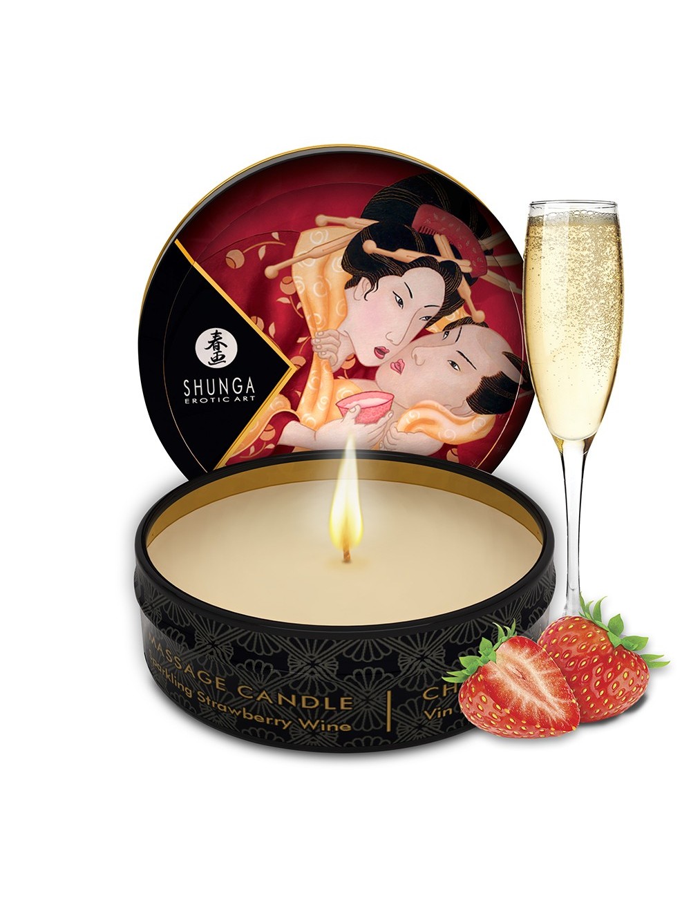 Mini bougie de massage fraise vin pétillant 30ml - CC864608 Mini bougie de massage fraise vin pétillant 30ml - CC864608