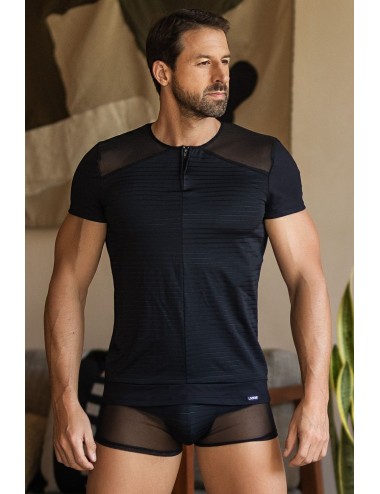 T-shirt noir rayé opaque et transparent - LM2906-81BLK