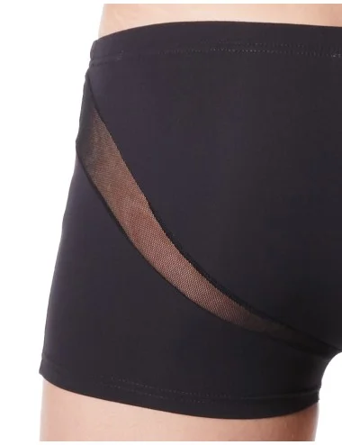 Boxer noir sexy avec fine résille en V - LM805-67BLK