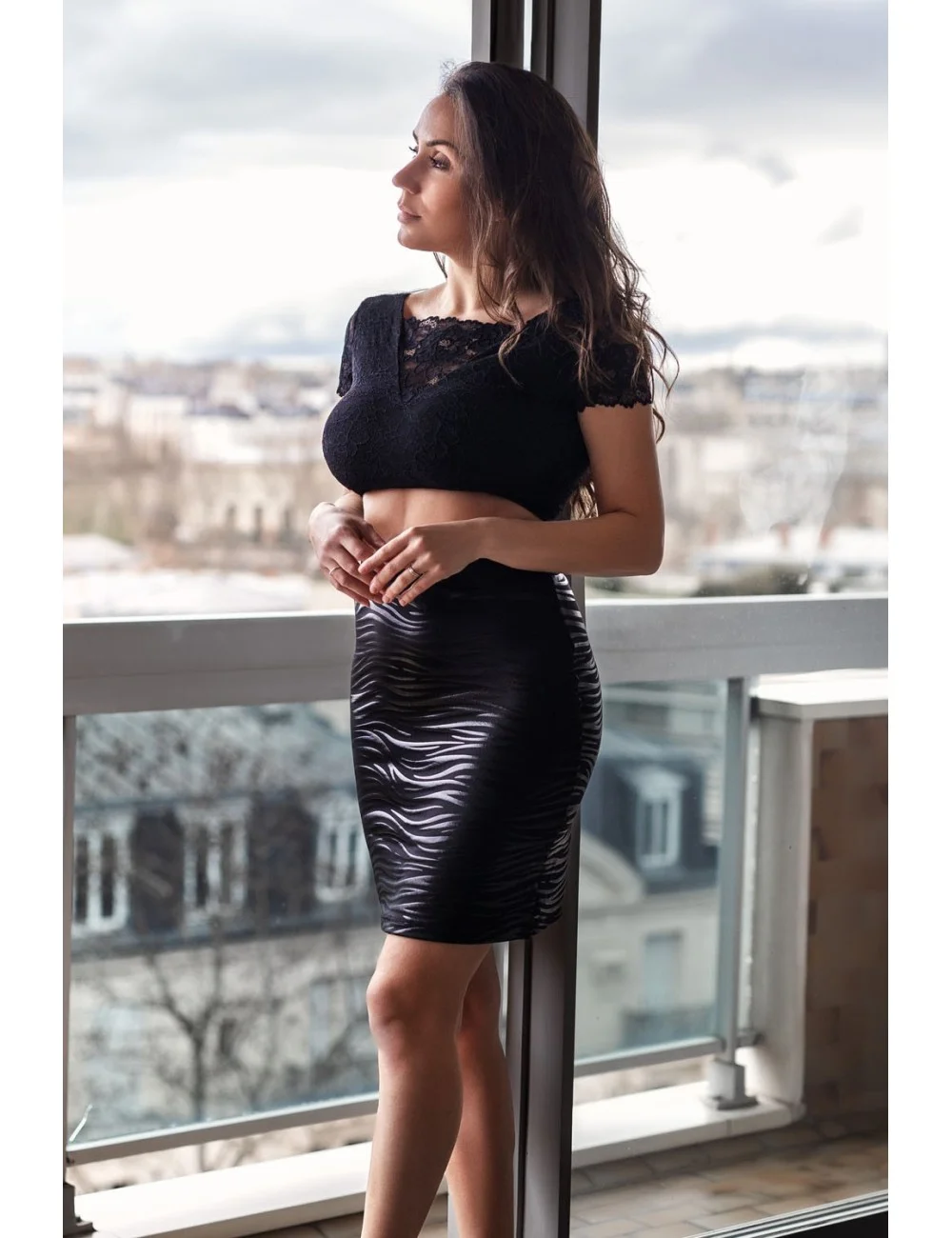 Jupe longue noire imprimé zébré Emma - LSS2-LBLK Jupe longue noire imprimé zébré Emma - LSS2-LBLK