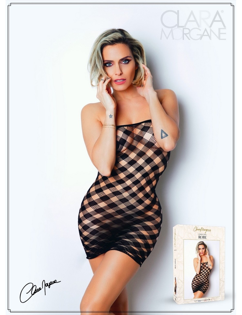 Mini Robe noire, résille avec motif damier - Le Numéro 2 - Collection Robe - CM97002 Mini Robe noire, résille avec motif damier - Le Numéro 2 - Collection Robe - CM97002