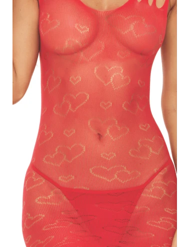 Robe résille fantaisie coeur rouge - REN7109-RED