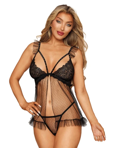 Babydoll noir et string assorti - DG13694BLK