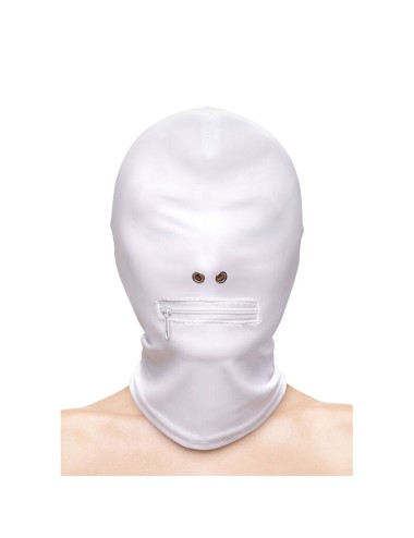 NS NOVELTIES - FETISH & FASHION CAPUCHE BOUCHE FERMÉE À FERMETURE ÉCLAIR NYLON BLANC