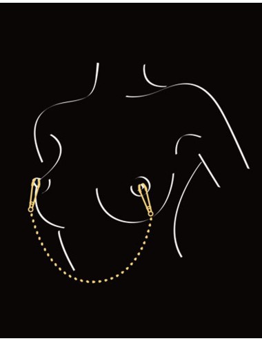 Pinces à seins pression réglable reliées par une chaîne argentée - CC570067