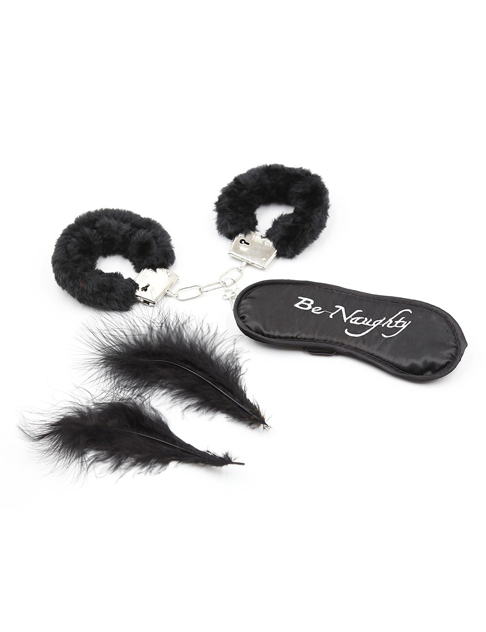 Kit coquin 4 pièces : Menottes, 2 plumes et masque - 332400006 Kit coquin 4 pièces : Menottes, 2 plumes et masque - 332400006