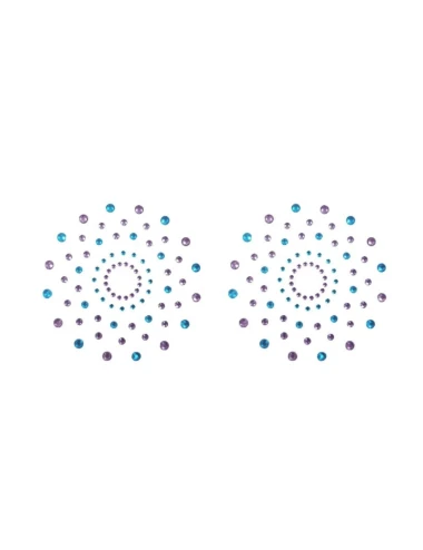 Paire de cache tétons adhésifs strass bleu et violet - NP-1020BLU