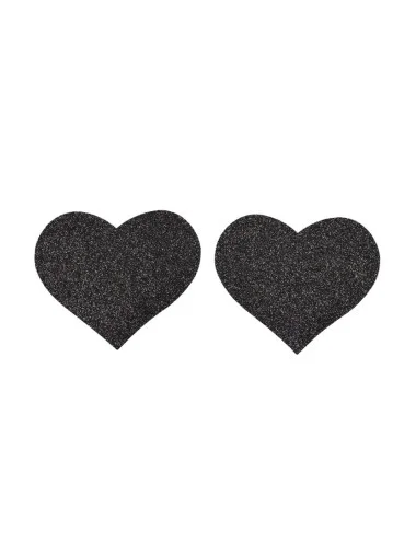 Paire de cache tétons adhésifs coeur pailleté noir - NP-1049BLK