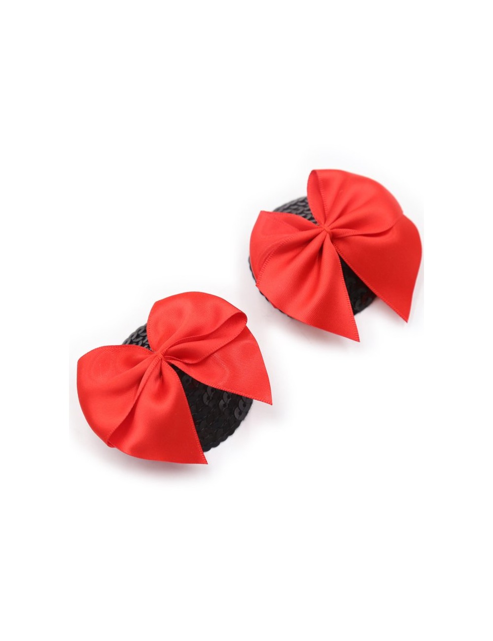 Paire de cache tétons adhésifs noir avec nœud papillon rouge - NP-1063 Paire de cache tétons adhésifs noir avec nœud papillon rouge - NP-1063
