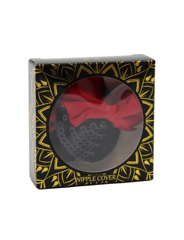 Paire de cache tétons adhésifs noir avec nœud papillon rouge - NP-1063
