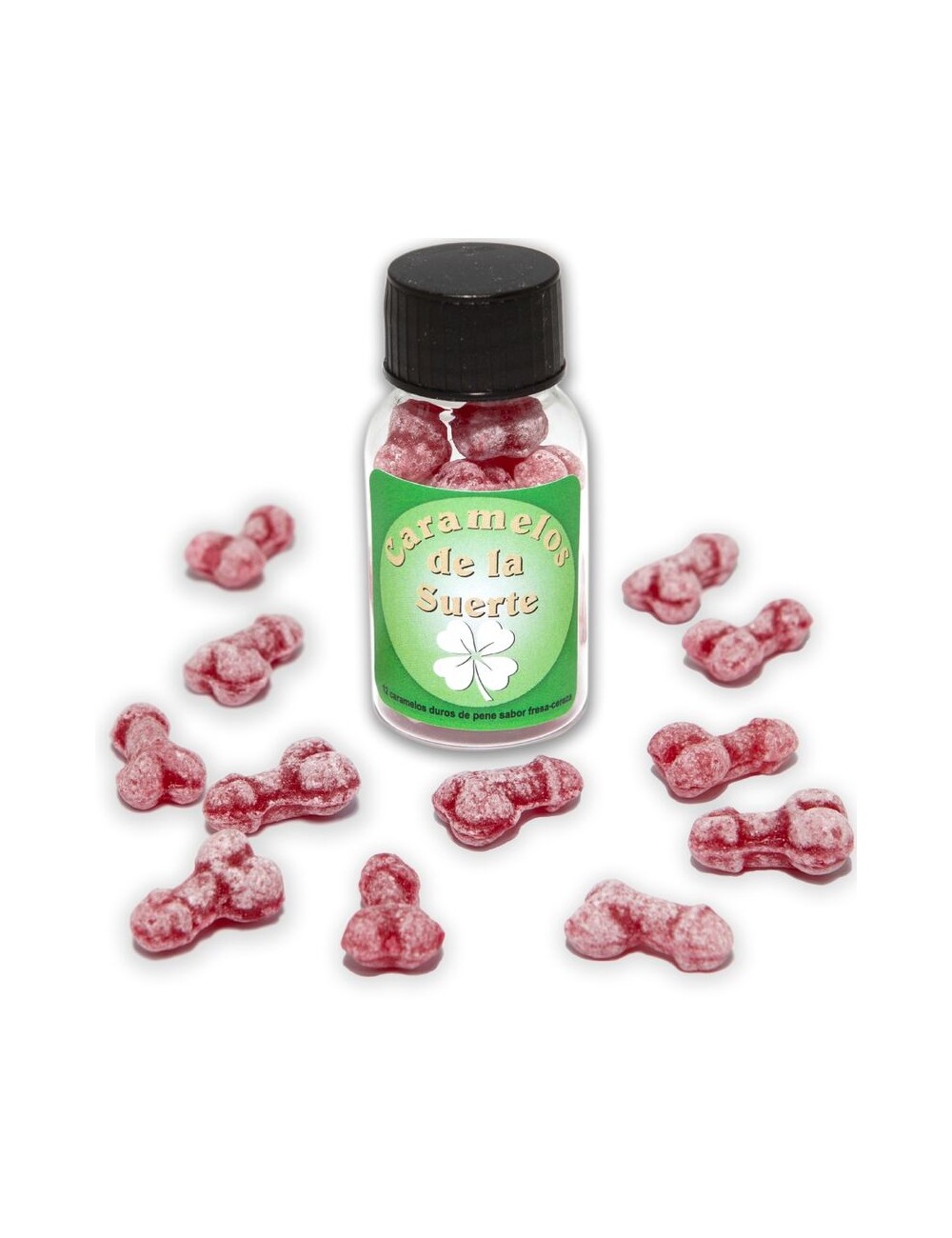 DIABLO PICANTE - 12 BONBONS PORTE-BONHEUR EN FORME DE PÉNIS FRAISE/CERISE