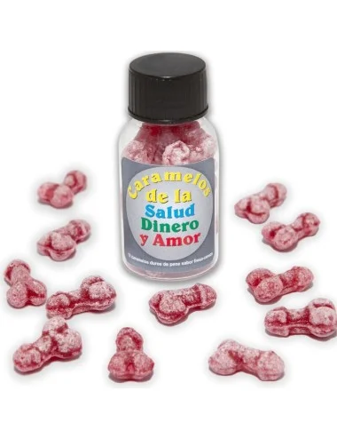 DIABLO PICANTE - 12 BONBONS SANTÉ-ARGENT-AMOUR FORME DE PÉNIS FRAISE/CERISE