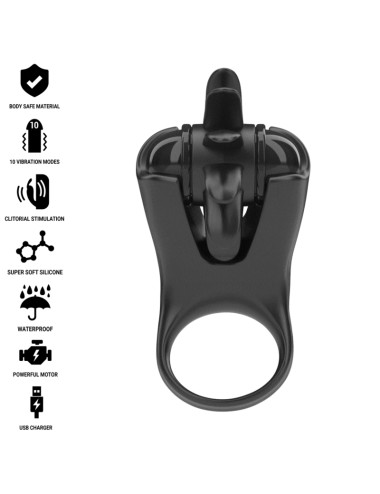 INTENSE - MABEL ANNEAU VIBRANT 10 VIBRATIONS AVEC STIMULATEUR DE CLITORIS NOIR